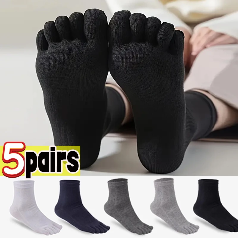 

5 пар мужских носков с пятью пальцами, дышащие осенние носки, спортивные носки унисекс для бега, впитывающие пот, антибактериальные носки до середины икры
