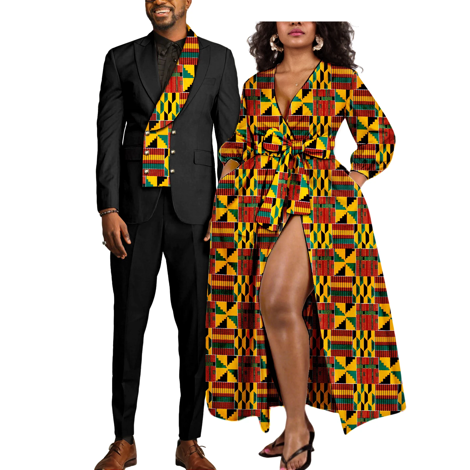 

African Couple's Outfit Matching Set Women Ankara Formal Turkey Dress Kente Print Cloth or Men Dashiki Outfit Jacket and Pants