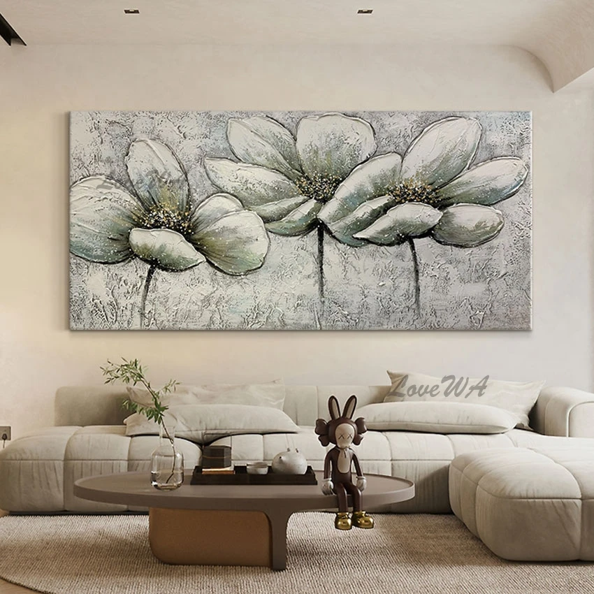 Large Canvas Art Textured Abstract Flower Painting Wall Picture For Restaurant Acrylic Artwork Home Decoration Piece Unframed