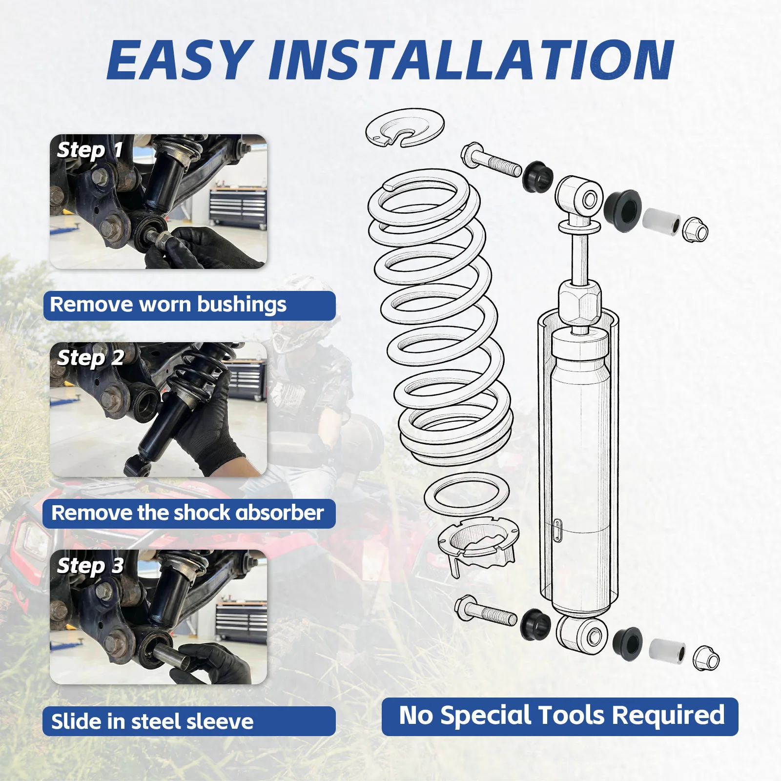 Front & Rear Shock Absorber Bushings Sleeve Kit 16Pcs For Polaris Ranger 500 570 700 800 900 1000 Diesel PRO XD view 3