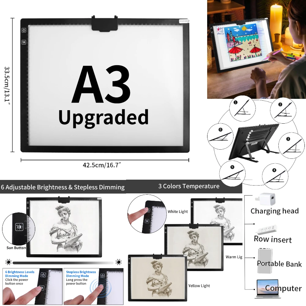 Led Drawing Copy Pad Table Animation Painting Educational Toys 3 Level Dimmable Board Gift Adjustable Light Notepad For Children