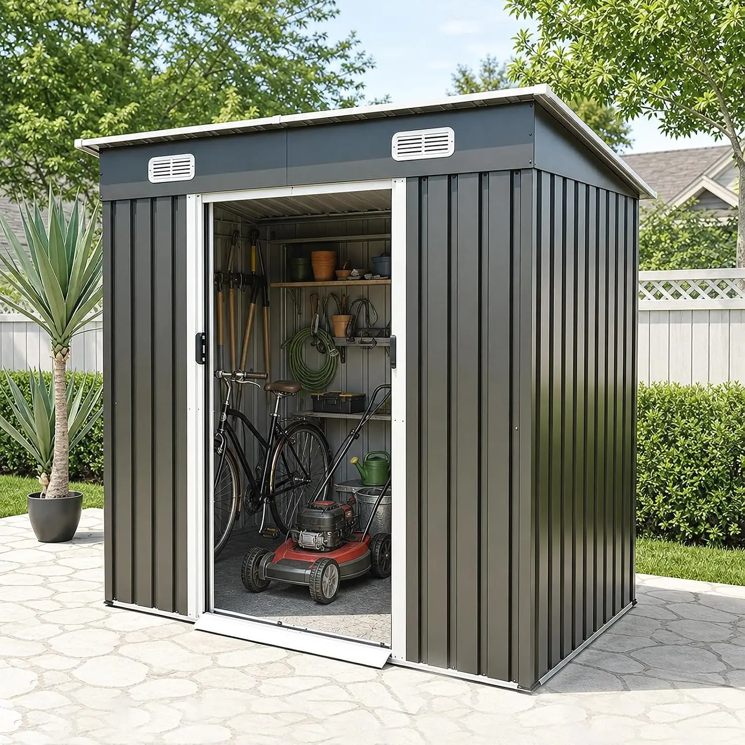 Metal Outdoor Storage Shed with Sliding Door for Garden Tool, 4x6ft, Customized