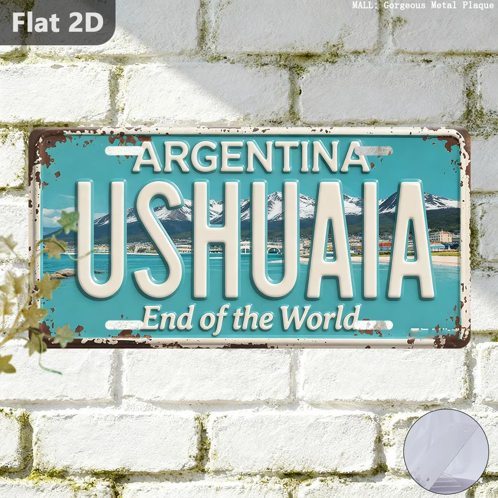 2D Flat - [Enable ] 2D Fla1pc, 2D Plane, Retro Sign, Argentina Ushuaia, Wall Decoration, (30.48 cm X 14.99 cm), World Tourist
