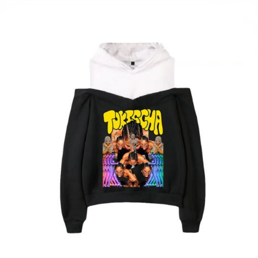 Singer Tokischa Merch Sexy Off Shoulder Hoodies Women Fashion Pullover Hooded Sweatshirt Streetwear Clothes