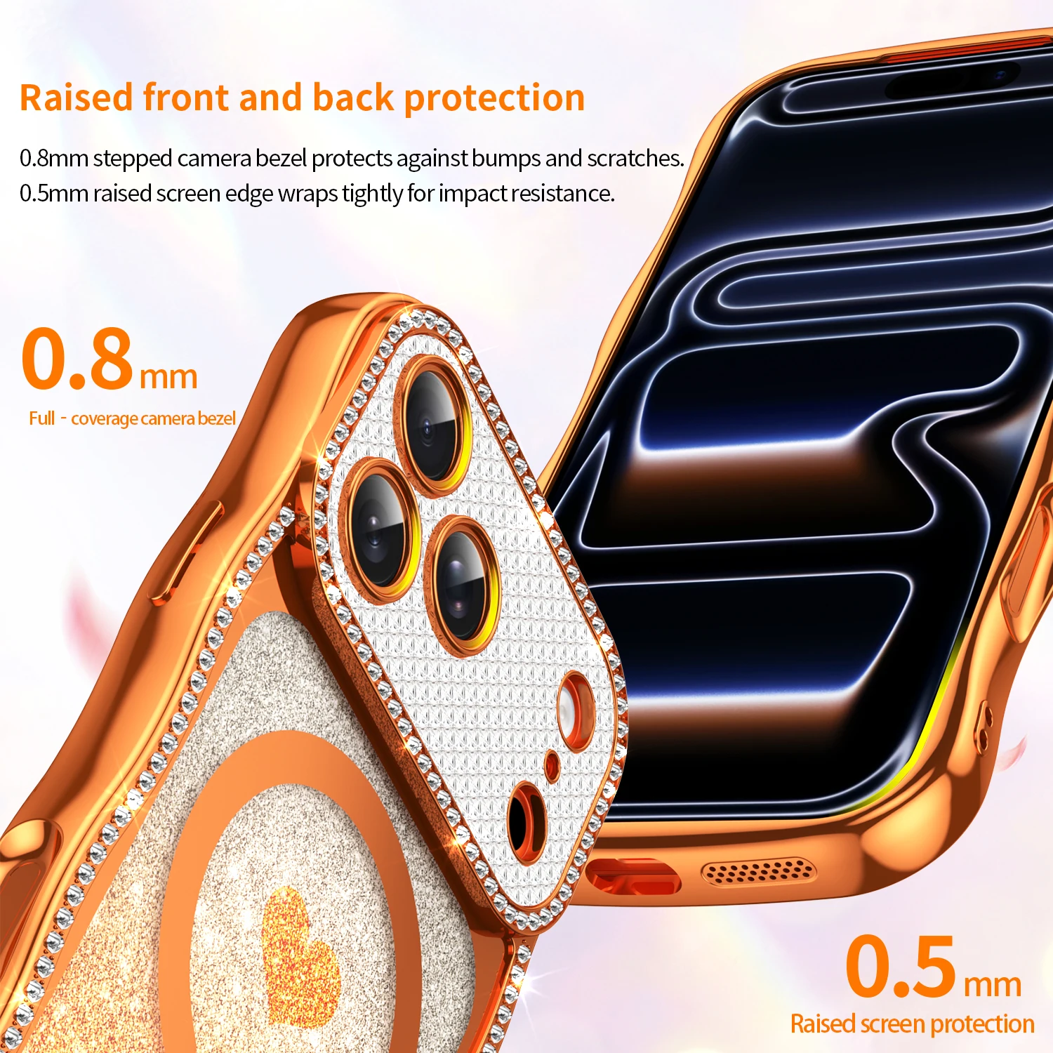 Electroplating TPU Cover For iPhone 17 Pro Max Air 14 15 16 Plus Pro Max Case Clear Heart Glitter Wavy Magnetic Shockproof Shell view 4