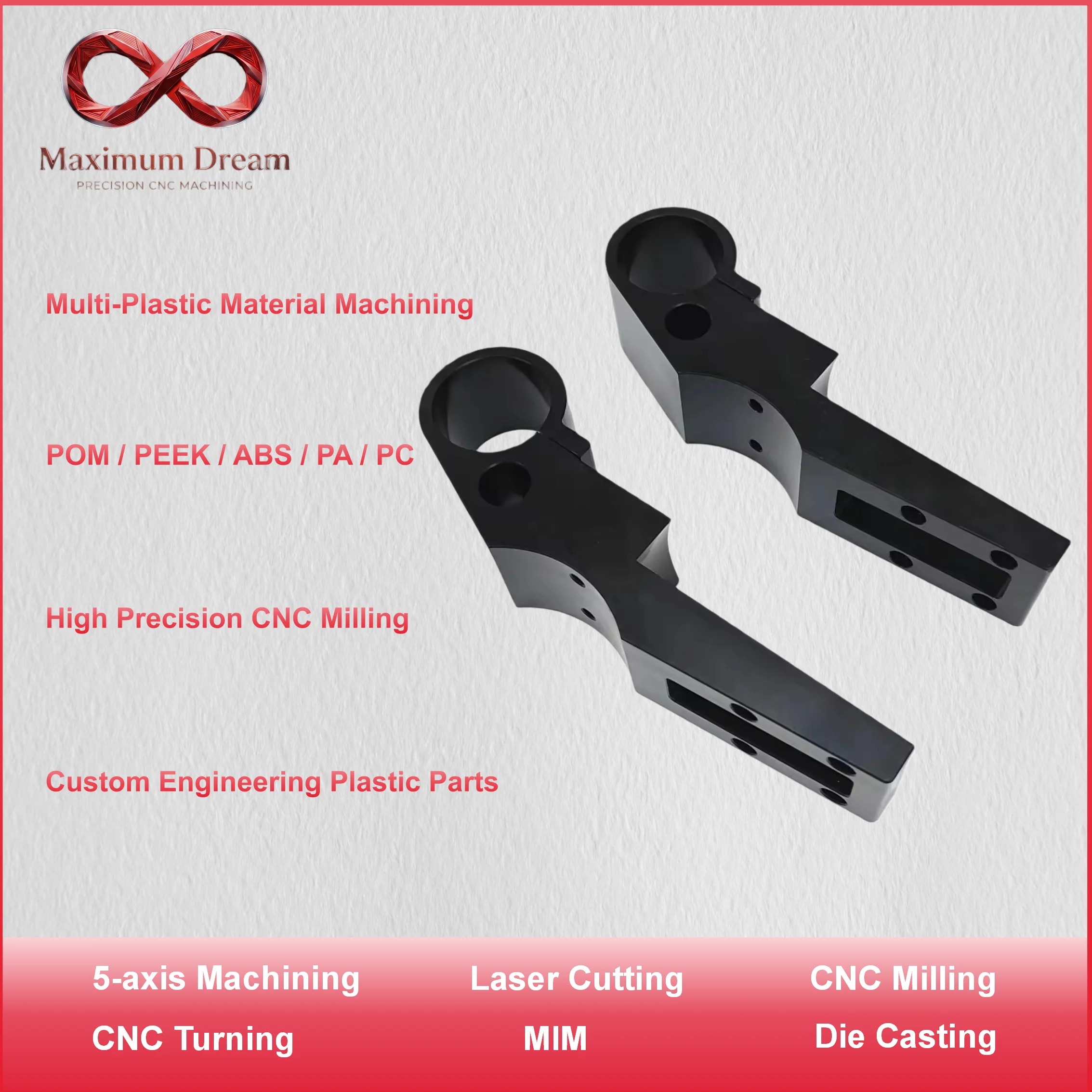 Custom Black ABS CNC Machining Parts Precision Plastic Prototype Milling Turning Components for Automotive Electronics
