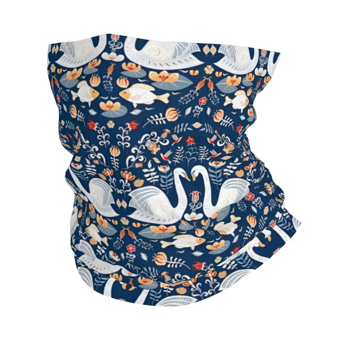 Swans Fish Flowers Thin Bandana Neck Gaiter Wrap Scarf Headband Neck Cover