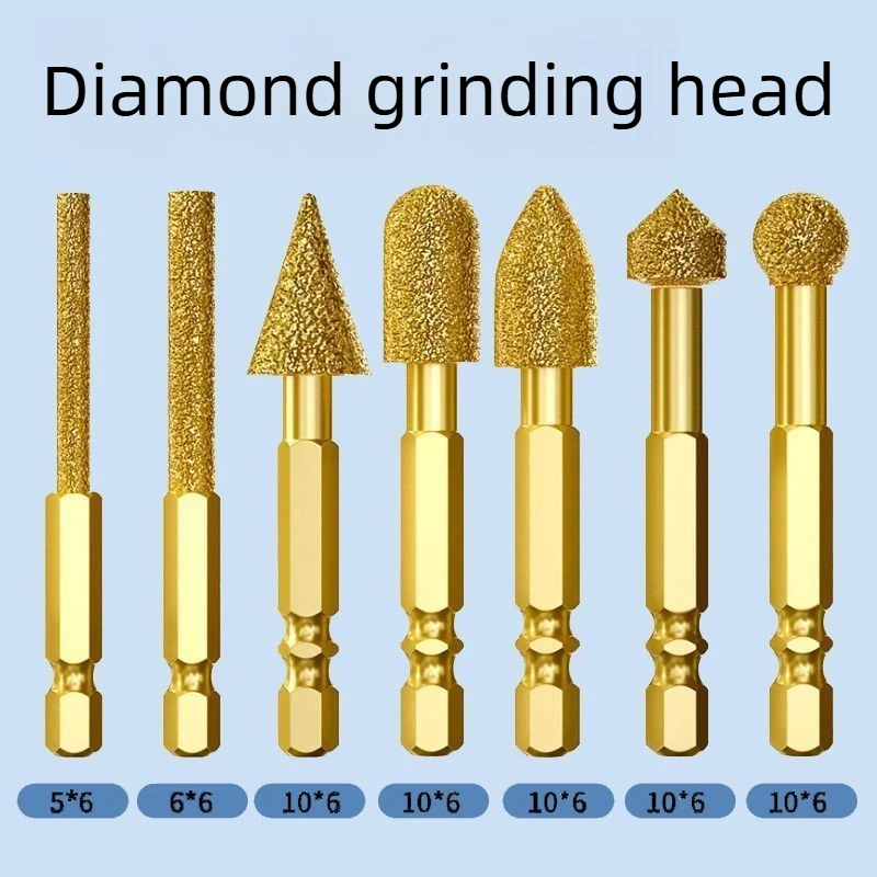 7pcs Diamond Grinding Head Tile Rotary File Polishing Head for Iron, Stainless Steel, Ceramic, Tile, Fits Drill
