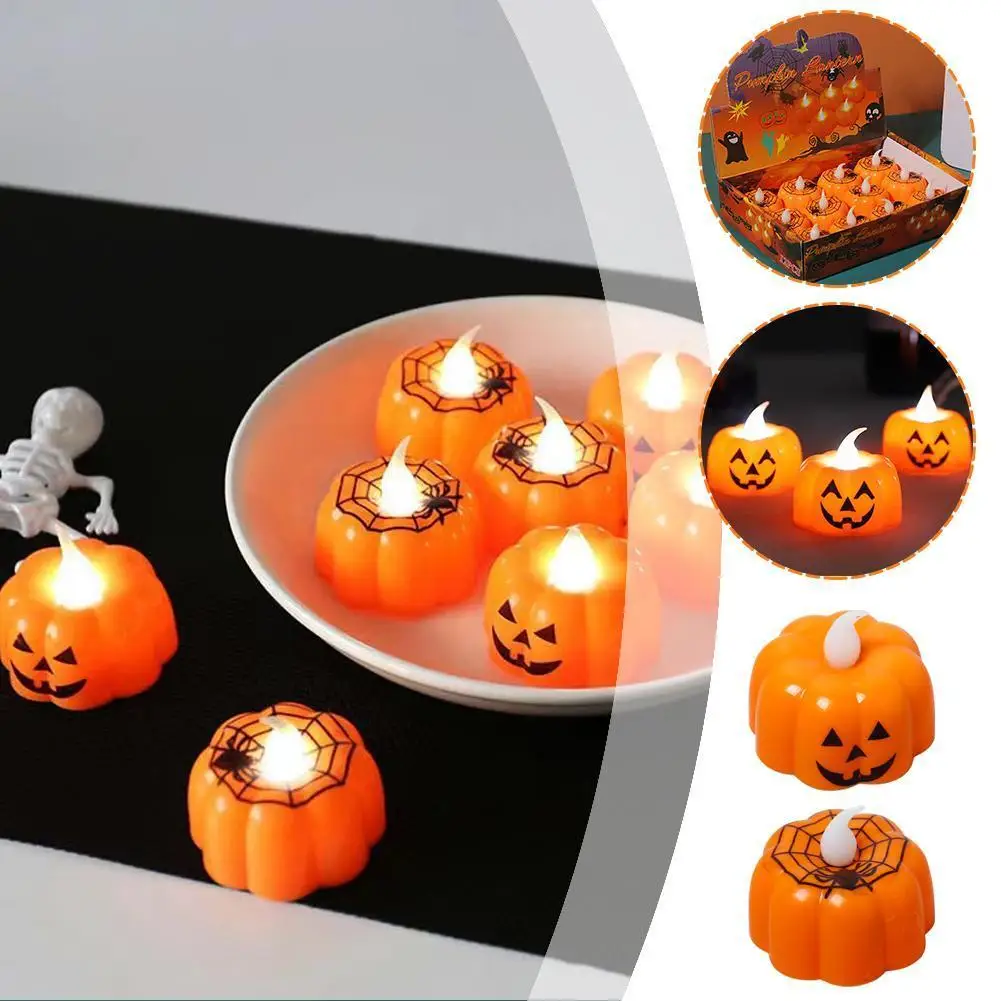 1 buah lampu labu Halloween LED lampu lilin elektronik dekorasi horor properti Halloween properti Bar hantu rumah V3Q3