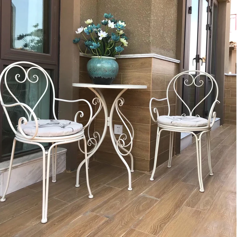 

Balcony leisure table and chair combination outdoor patio furniture table and chair three sets creative wrought iron milk tea sh