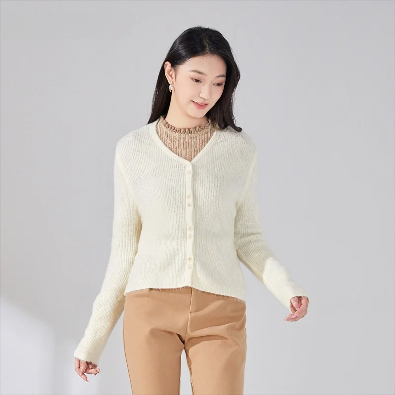 

Dailanzhi Pure Color Knitted Cardigan New Autumn Winter Commute Sle Inner Wear Outer Wear Base Layer Sweater OL Faion