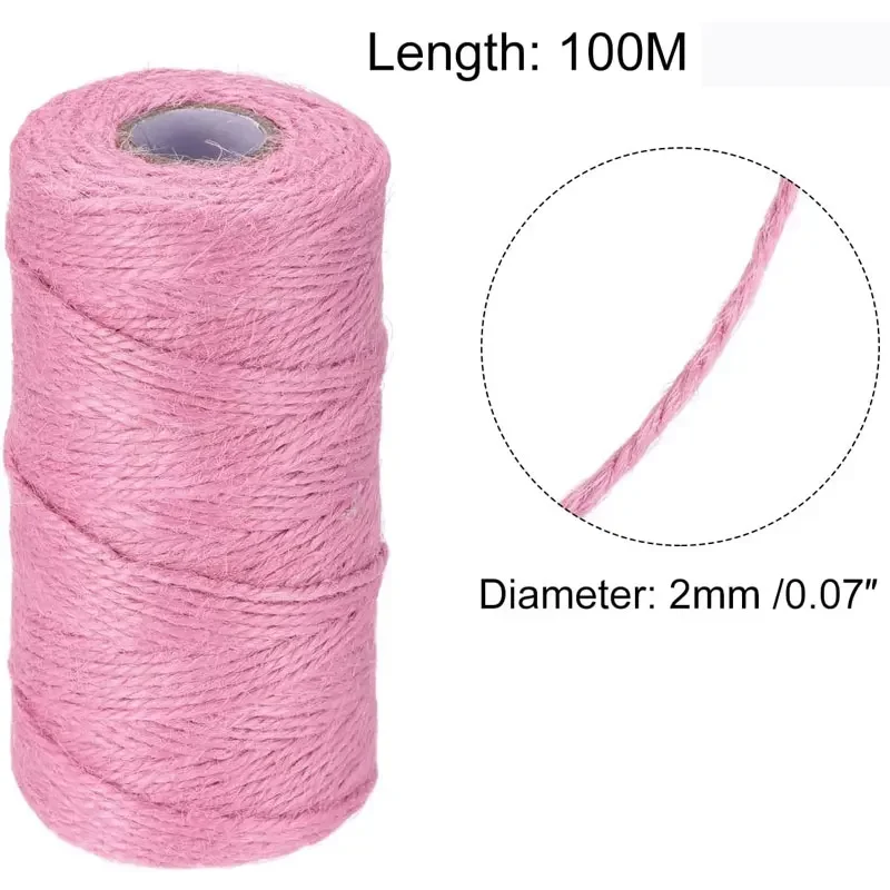 100M/Roll Colorful Craft Jute Twine String Hemp Rope Natural Burlap Hessian Cord for DIY Crafts Artwork Gift Wrapping