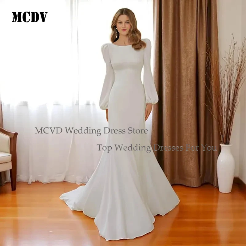 

MCDV 2025 Civil Wedding Dresses For Brides Square Collar Puff Sleeves A Line Bridal Gown Women Customized Elegant ModestBrideGow