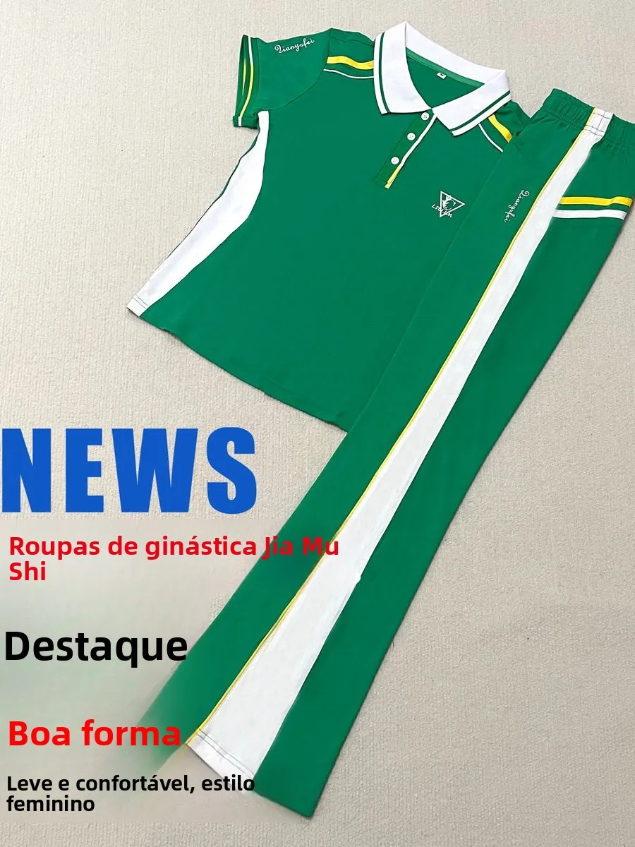 green-ice-silk-short-sleeve-summer-thin-outdoor-sports-set-fitness-dance-ensemble-breathable-lightweight-women's-sportswear