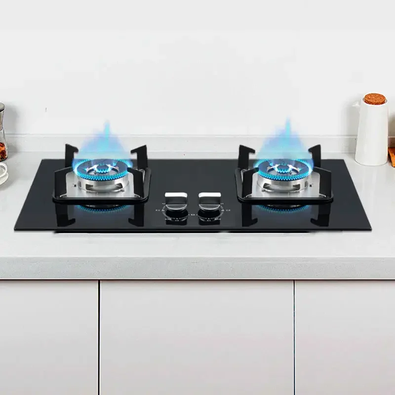Safe &  Energy-Efficient Double Burner Gas Cooker Built-In Kitchen Appliances with Tempered Glass Hob