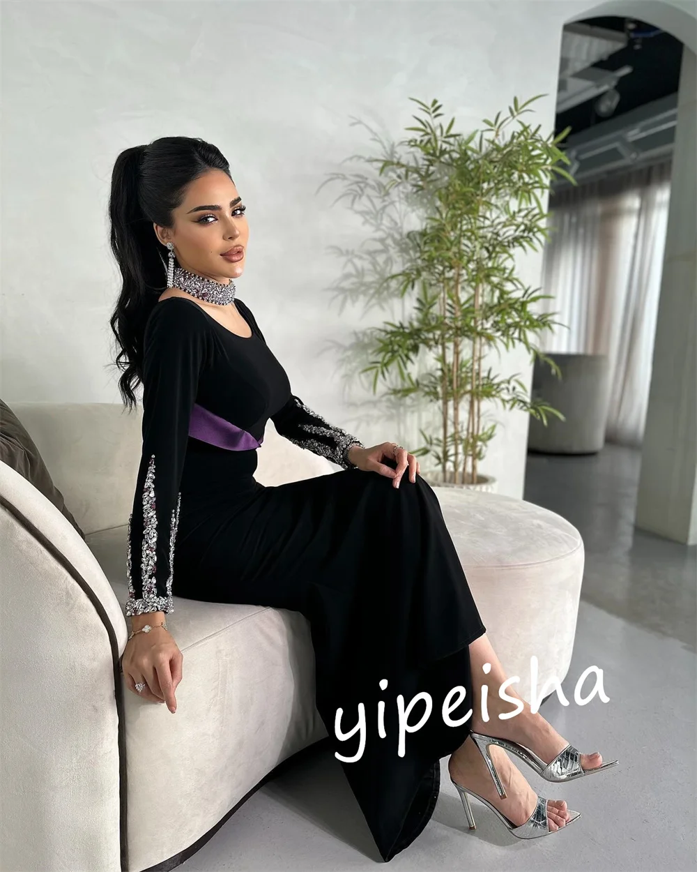 Customized  Ball   Jersey Beading Celebrity A-line O-Neck Bespoke Occasion Gown Midi es Saudi Arabia