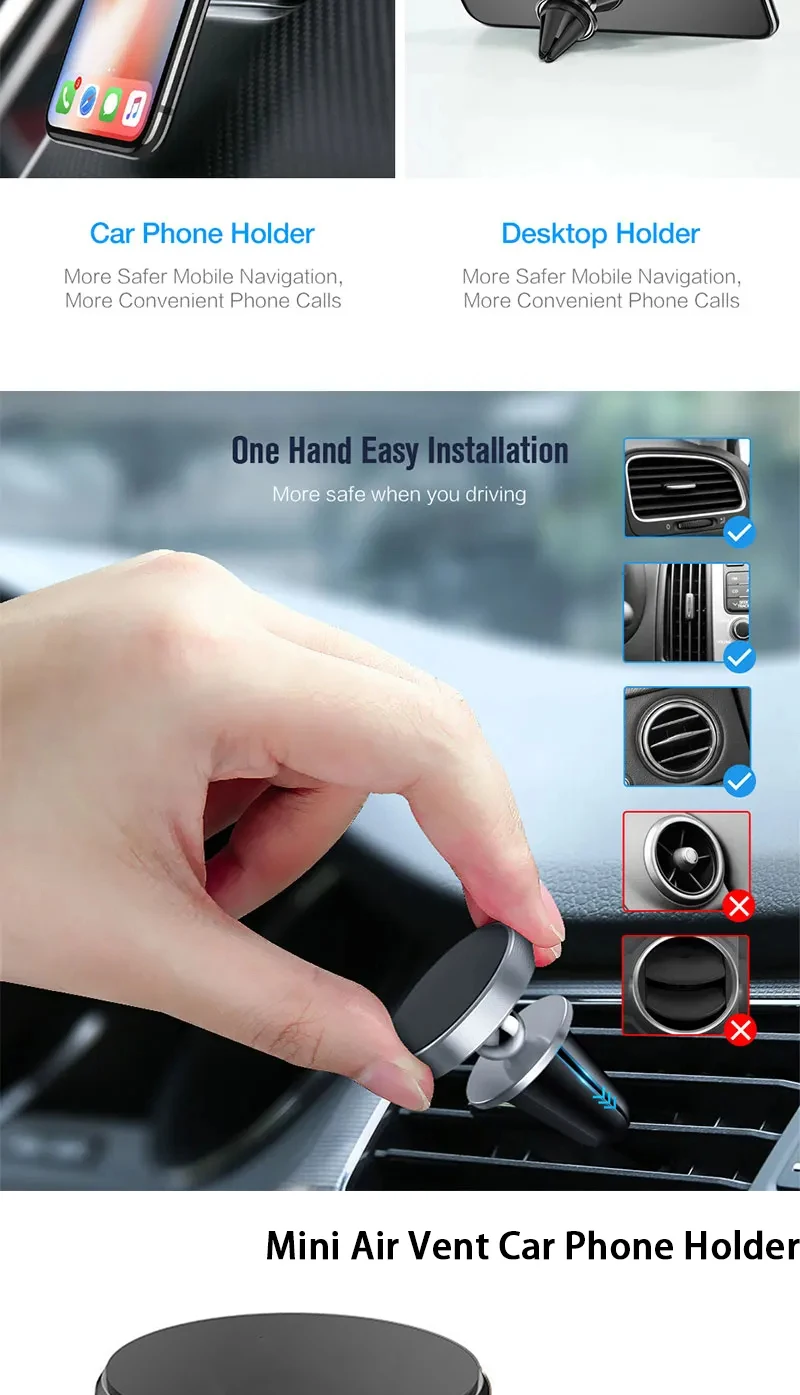 Magnetischer Autotelefonhalter für iPhone Samsung S10 GPS 360-Grad-Navigation Air Vent Mont Ständerhalter für Mobiltelefone im Auto – Detail 8
