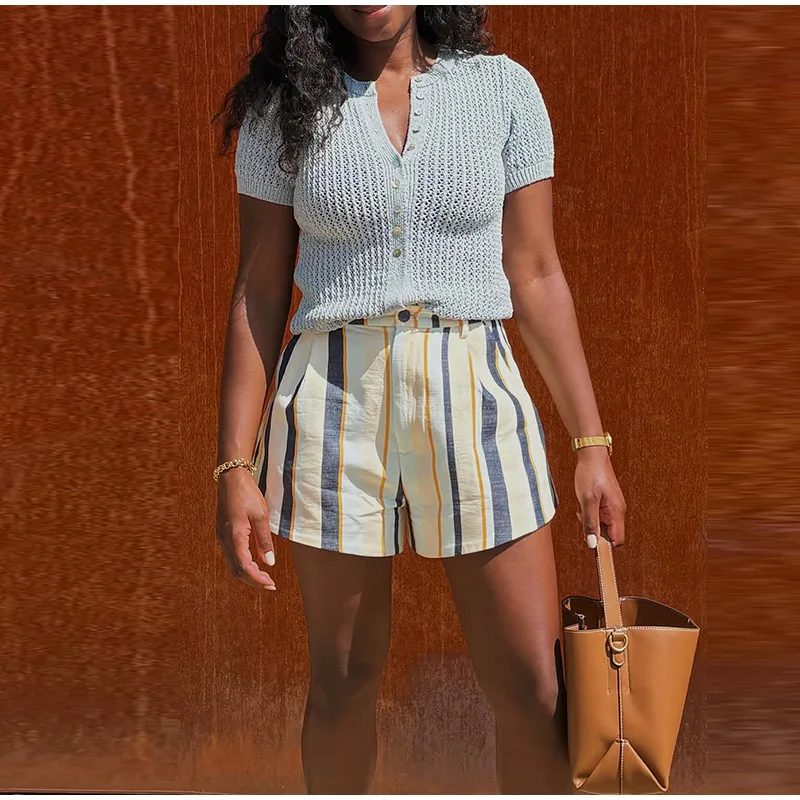 Striped High-Waisted Pocket Shorts — product information 9