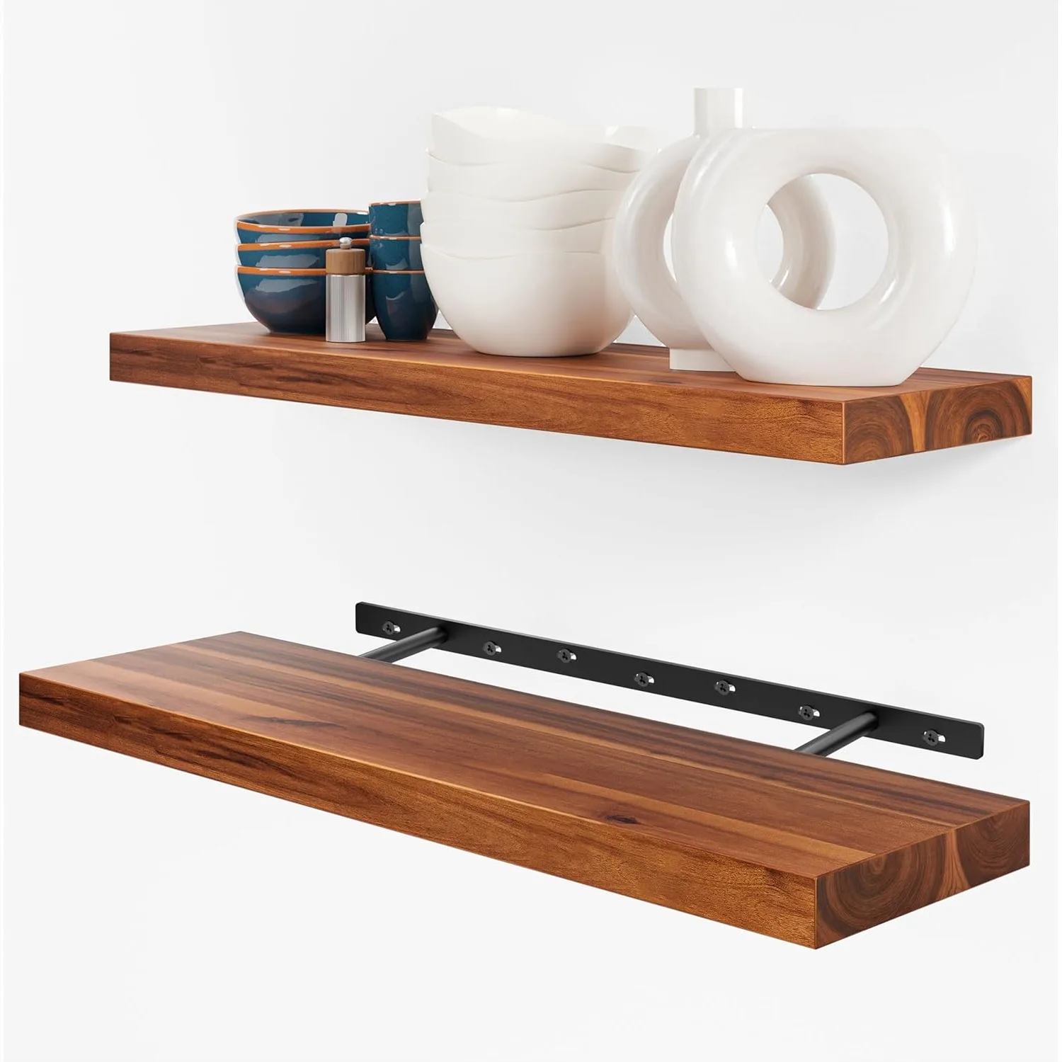 

Set Of 2 24 Inch Acacia Wood Floating Shelves Wall Mounted Rustic Farmhouse Storage Shelf For Bedroom Kitchen Home Decor With Brackets Included