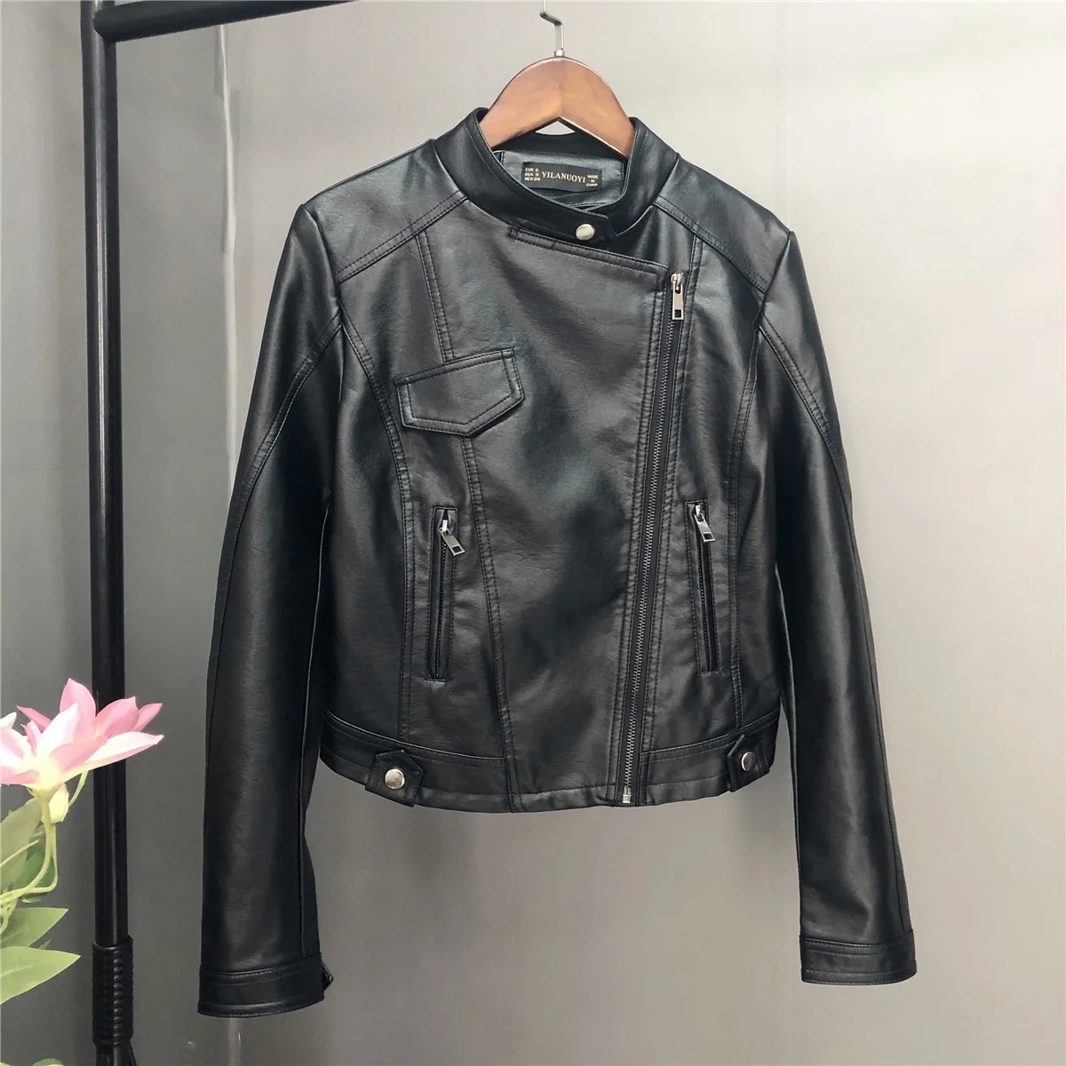 Leather women's PU leather new autumn winter new Korean version locomotive leather short coat stand collar slim leather jacket