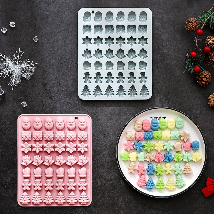 

2 Pack 42-hole Santa Claus Snowflake Silicone Molds Gloves Tree and Other Christmas Theme Candy Chocolate Mould Cake Decoration