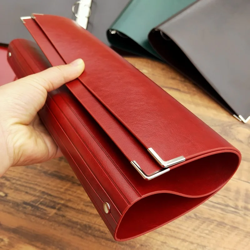 Large Capacity A4 Loose-leaf Leather Cover with 3.0cm Ring 4 Holes Binder Notebook Organizer Detachable Folder Shell Stationery