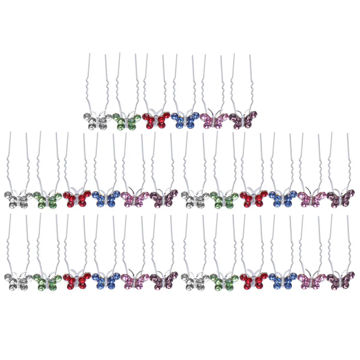 30Pcs Rhinestone Butterfly U Shaped Hair Pins Bridal Wedding Party Hair Sticks for Women