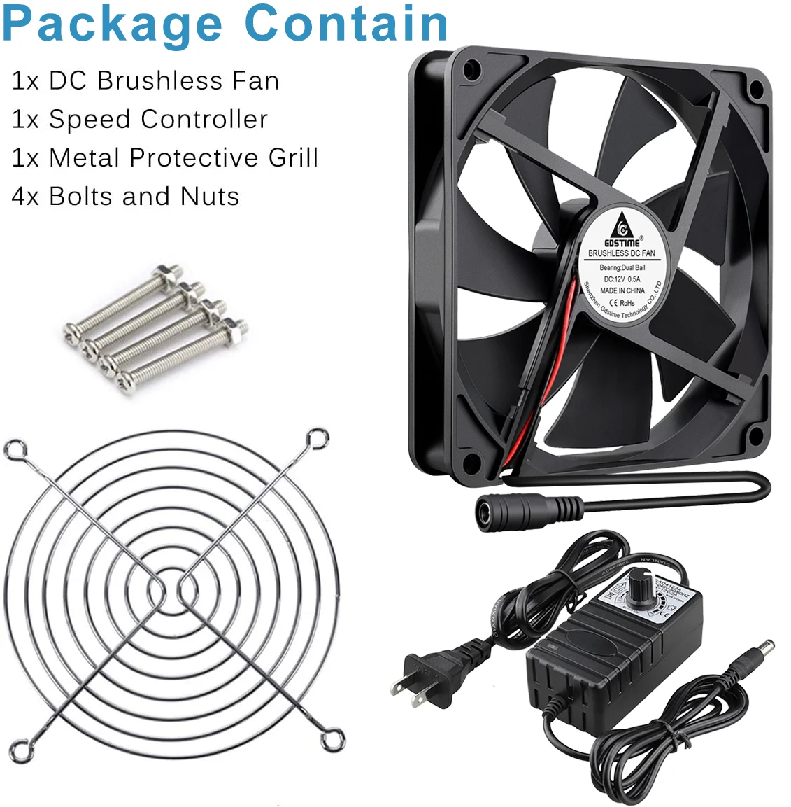 GDSTIME 140 мм осевой вентилятор охлаждения 12 В постоянного тока Гнездовой разъем 14 см 140x140x25 мм центробежный вентилятор охлаждения w/ AC 100 в 220 В адаптер питания