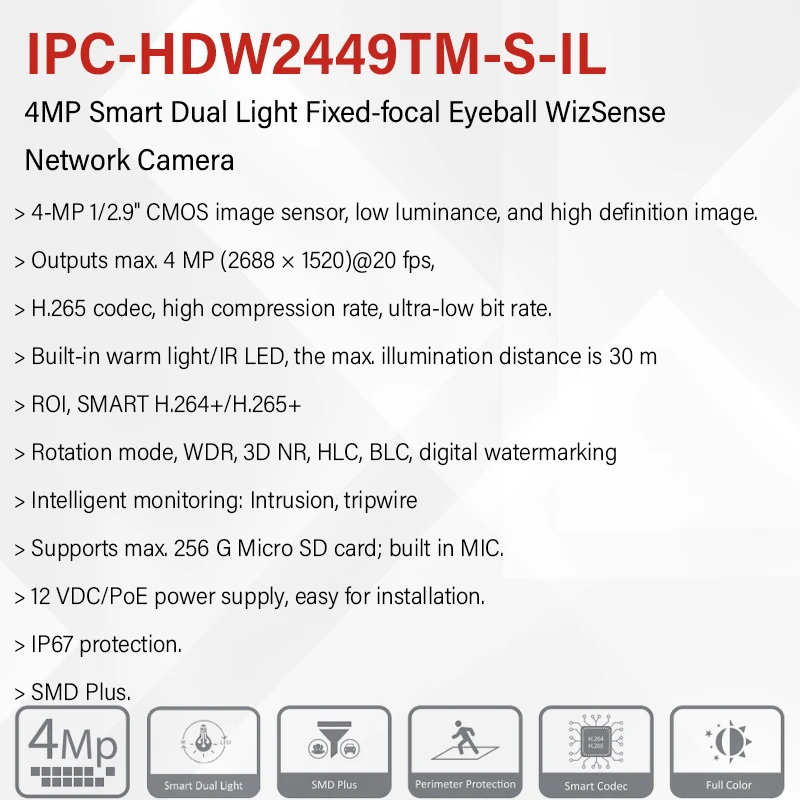 Dahua Outdoor 4MP 8MP Full Color Camera Waterproof Metal Body Smart Perimeter Protection With Mic HDW2449TM-S-IL HDW2849TM-S-IL