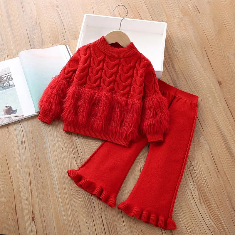 Children's Twists Sweaters 0-6 Years Old Spring Autumn Baby Boys Girls Twisted Sweater Knitting Sweater Pants Set Solid Color