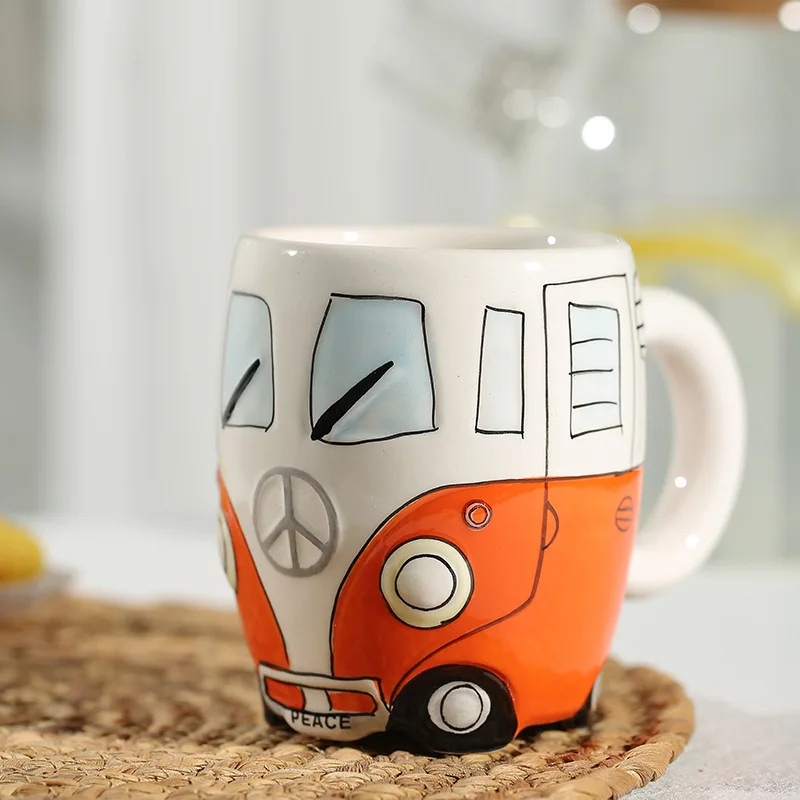 Hand-made Ceramic Cup Chocolate Milk Cup Small Animal Mug Cartoon Bus Milk Tea Cup Children Cute Girl