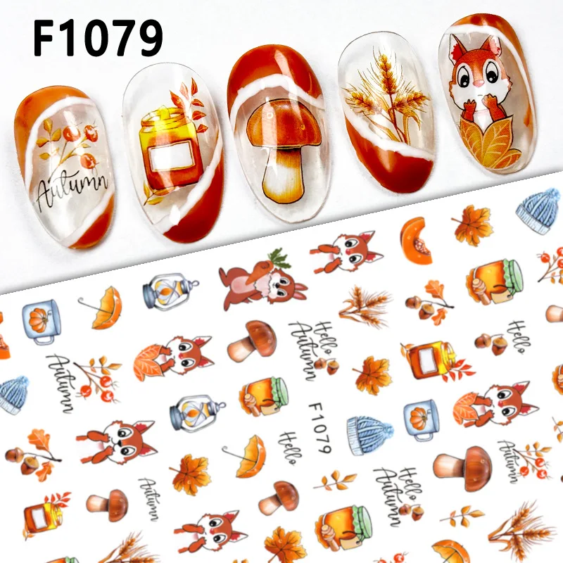 Fall Nail Stickers Thanksgiving Day 3D Nail Decals Yellow Maple Leaves Fall Design Nail Art Stickers Cartoon Pumpkin Nail Art De