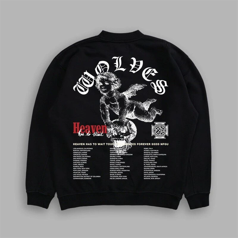 2026 Amerikanische Streetwear-Marke Retro Wolfskopf Fleece Bedruckter Pullover für Männer und Frauen Locker Sitzender Rundhals-Oberteil – Detail 5