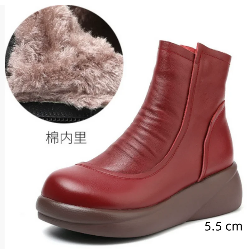 

ZXRYXGS 2025 Big Size Premium Cowhide Autumn Winter Boots Black Shoes Women's Thick Sole Wedges Boots High Heels White Boots