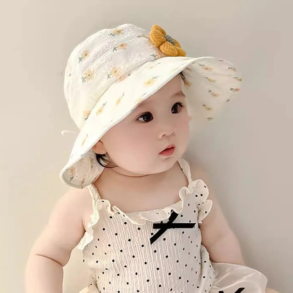 

Soft Korean Style Empty Top Kids Sunhat Wide Brim Breathable Baby Sun Shading Hat Cotton Flower Children's Fisherman Hat Baby