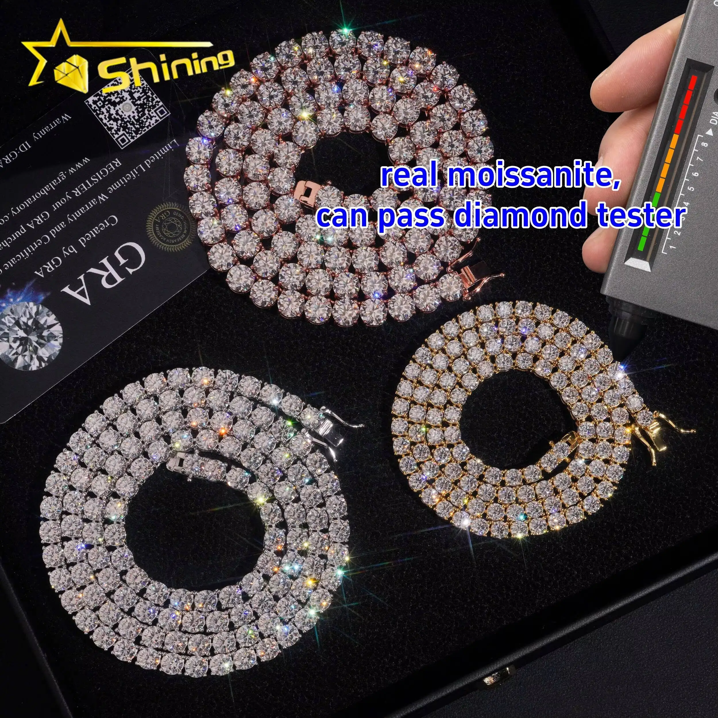 Fashion Pass Diamond Tester RTS Hip Hop Jewelry Charms Iced Out 2.0mm-6.5mm Lab Diamond 925 Silver VVS Moissanite Tennis Chain N