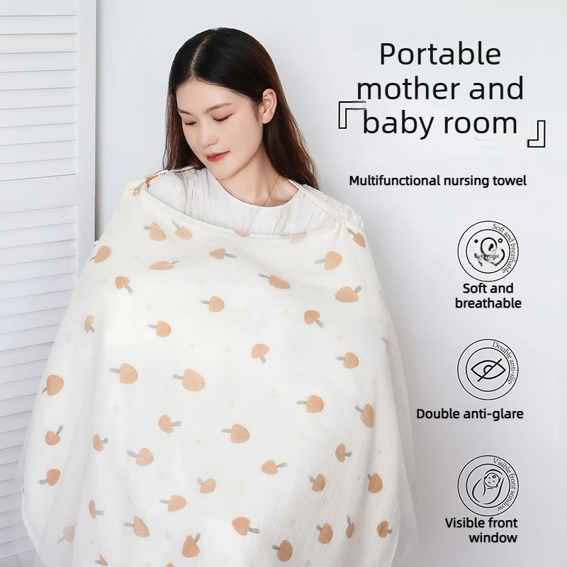 Breathable Double Layer Pure Cotton Baby Nursing Cover Cotton Muslin Feeding Blanket for Outdoor Privacy Apron Stroller Blankets