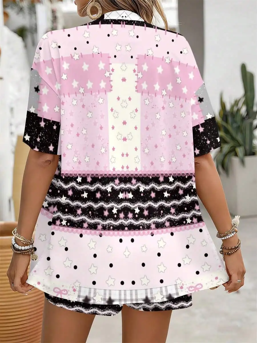 

Womens Patchwork Star Print Cardigan And Shorts Set Casual Summer Outfit Soft Comfortable Fabric
