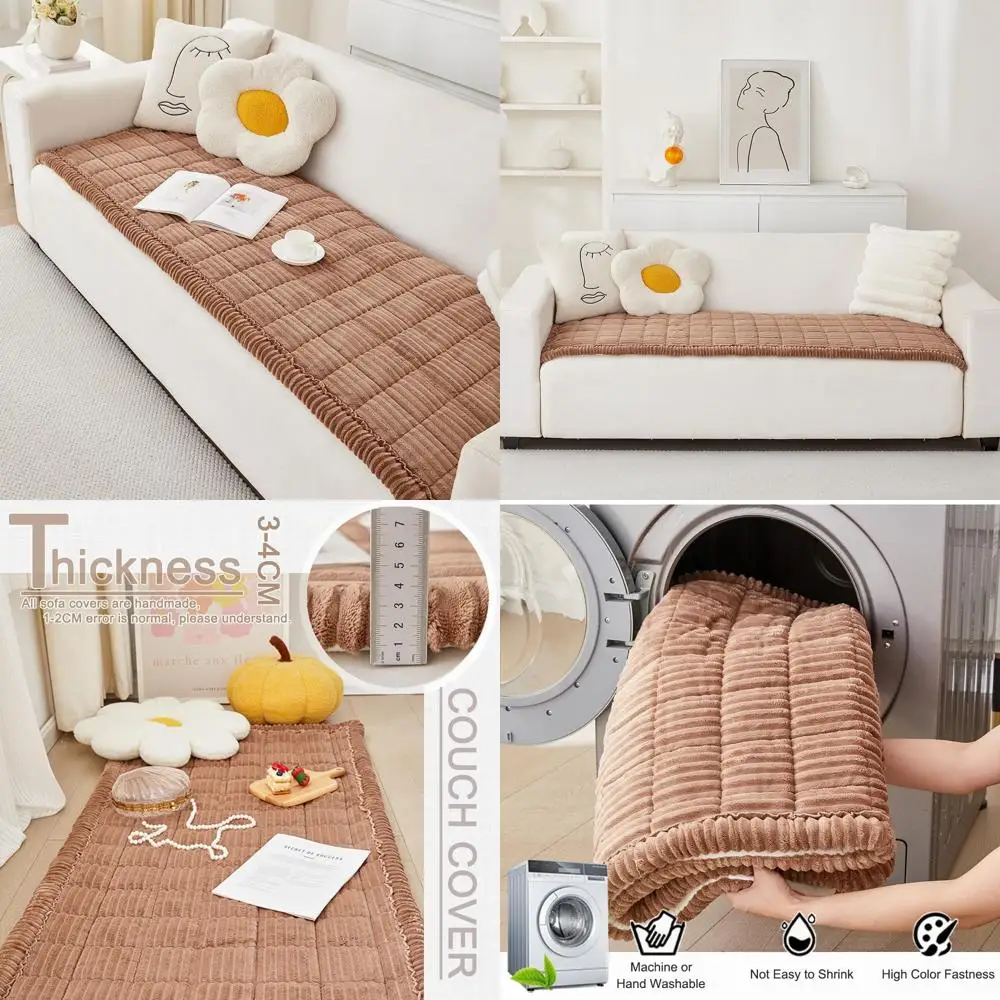 

Моющийся чехол для дивана Fuzzy Dog для диванов с 3 подушками, удобная нескользящая защита для дивана для домашних животных, темно-коричневый, 27,6 x 8 дюймов