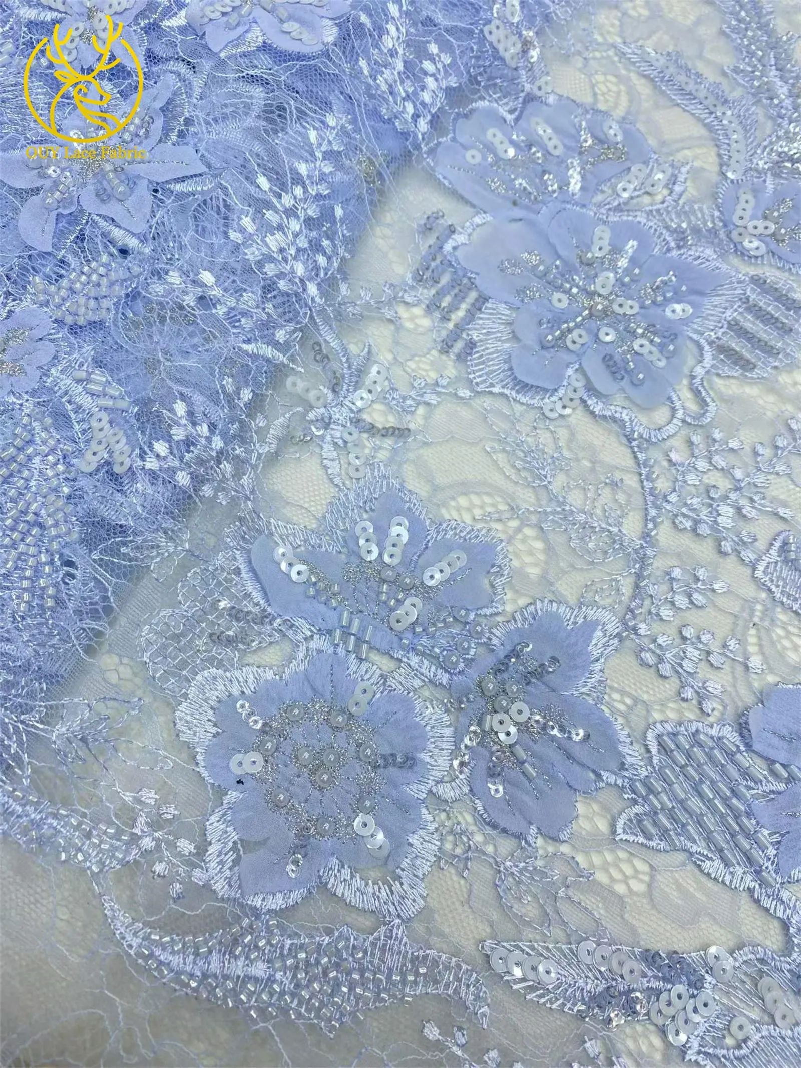 Neuer Stil Afrikanischer 3D-Stickerei-Perlen-Blumen-Spitzenstoff 2026 Französischer Pailletten-Spitzenstoff zum Nähen von Brautkleidern und Partykleidern – Detail 8