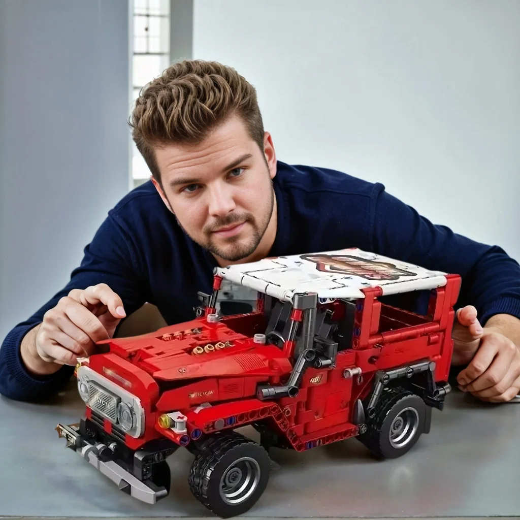 

Конструктор Red Off-Road Pickup Truck Technic, набор кирпичиков для сборки внедорожника в масштабе 1:10 для взрослых, с функциональной подвеской