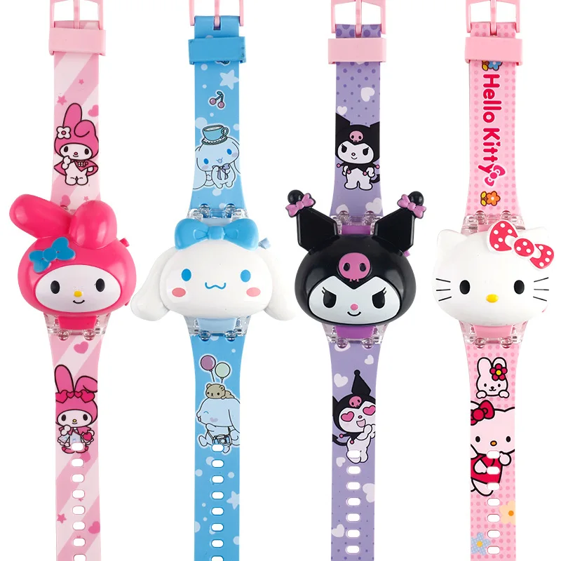 Sanrio Watch Cinnamoro Hello Kitty Waterproof Music Children Wrist Watch Kuromi Cartoon Led Luminous Silica Watchband Kids Gift