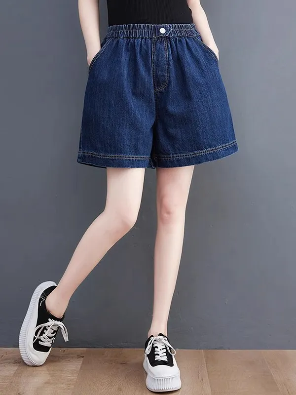 

Blue Denim Short Pants Women's Summer New Thin High Waist Slim Wide Leg Loose A-Line Large Size Hot Pants Trendy Casual Jeans