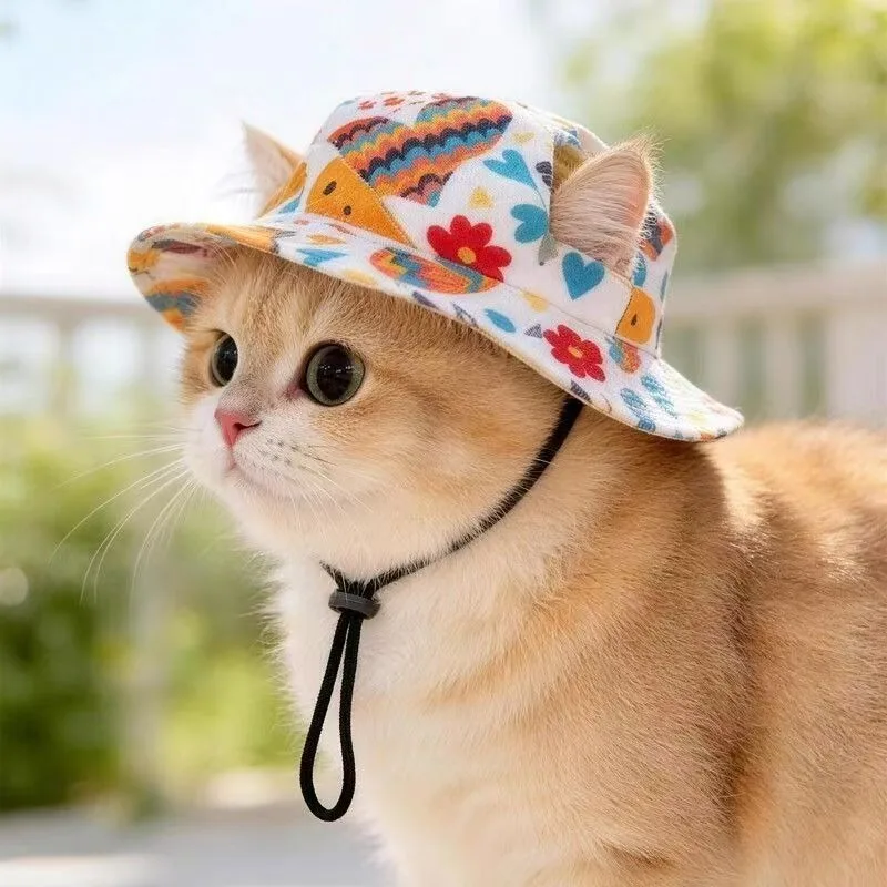 Cute Pet Hat Mini Denim Straw Bucket Helmet Sun Cap Small Dogs Cats Puppy Outdoor Summer Hot Trendy Best Sale Fun Accessories