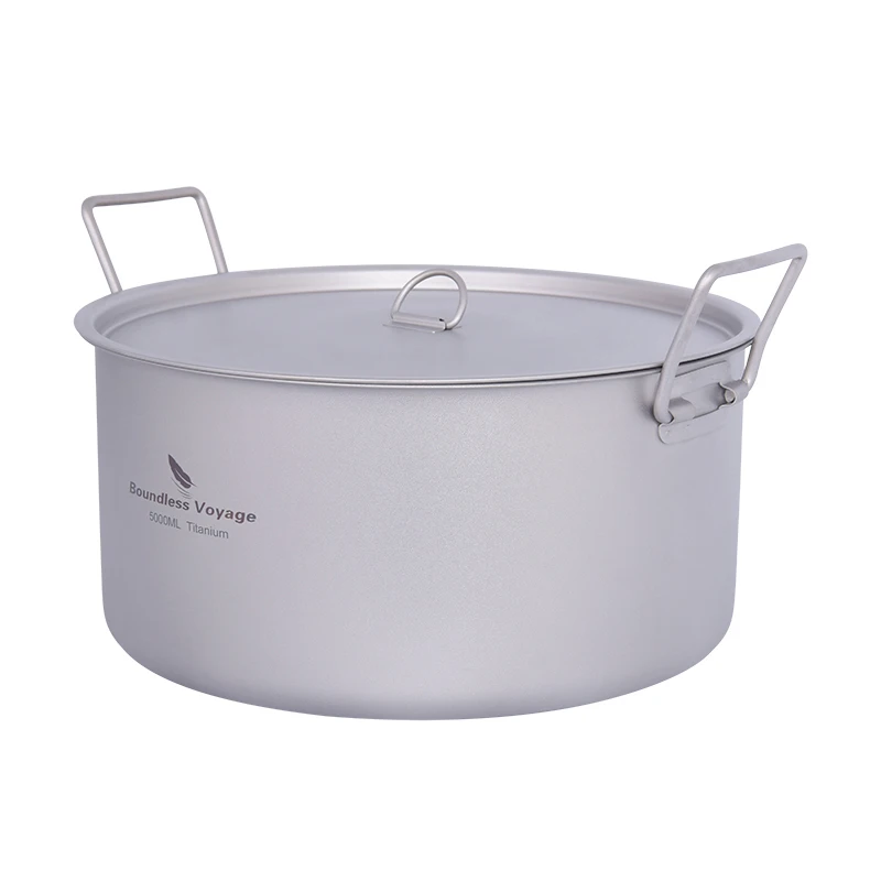 5.0L Boundless Voyage Large Capacity Titanium Stockpot, Outdoor Picnic Camping Cooking Home Kitchen Soup Pot Foldable Handle