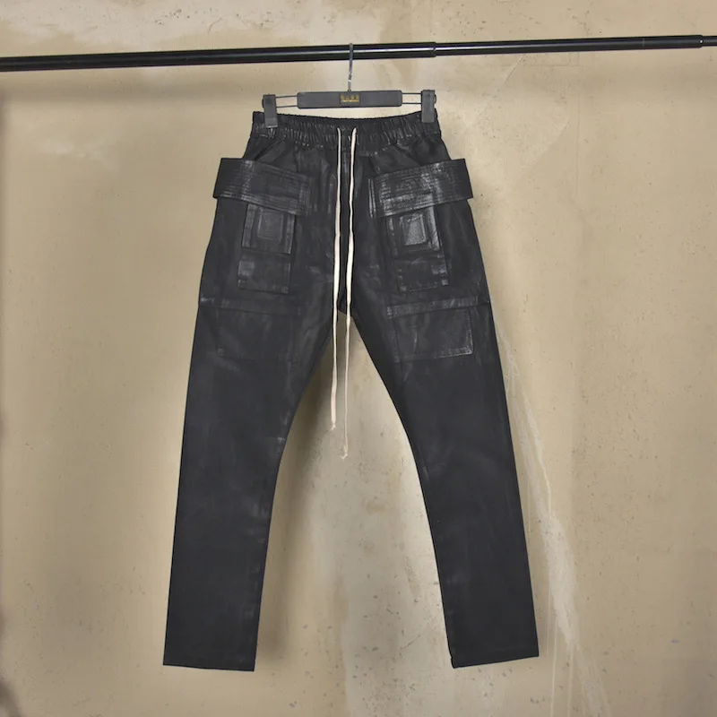 Top Quality Dark Style Comfortable Waxed Denim Pants Men Women Fashion Casual Trousers Y2k Clothes Men's Clothing