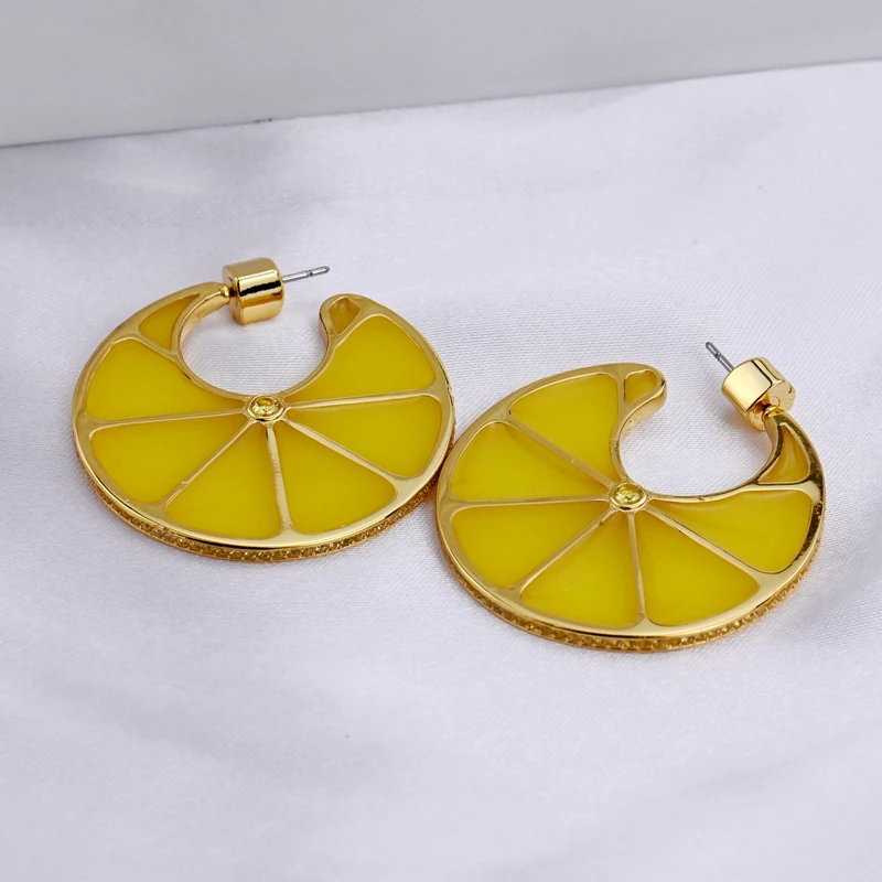 Lemon hoop earrings for women fruit cute earrings summer beach holiday jewelry funny creative jewelry