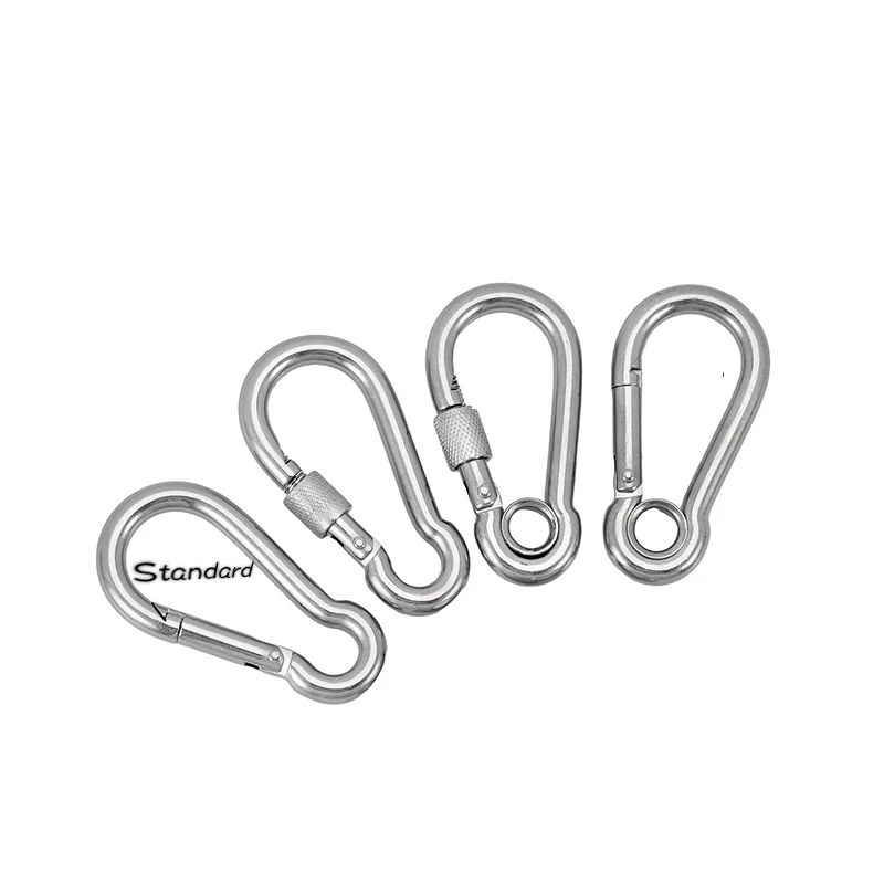 Stainless Steel 304 Spring Quick Hook, Lockable Carabiner with Screw  Nut Safety Buckle, Heavy Duty Industrial Climbing Rigging