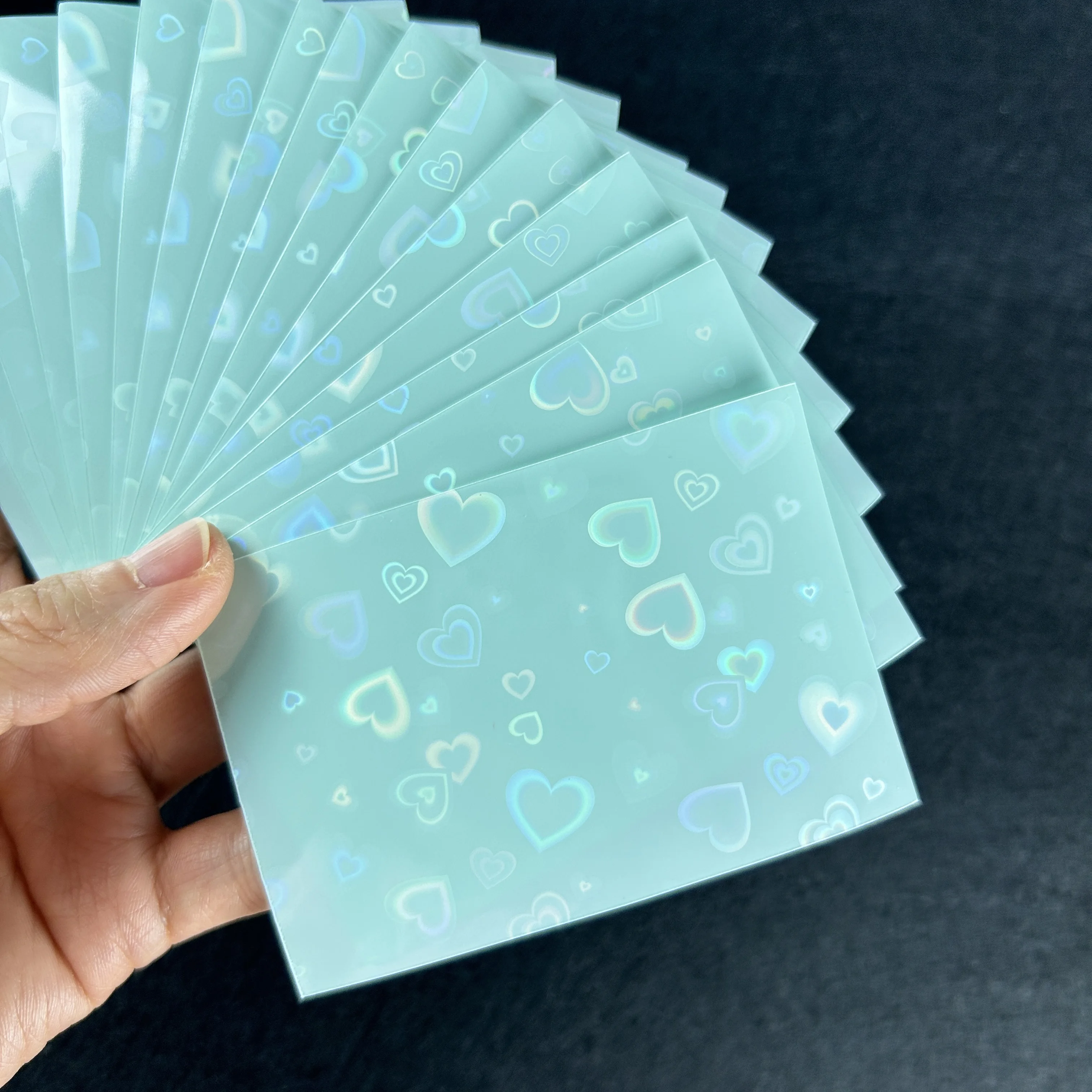 50Pcs Kpop Photo Card Protector 61x91mm Holographic Laser Heart Sleeves Popcorn Style Bling Film Photocard Storage Holder