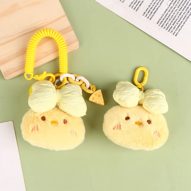 Cartoon Bow Tie Chick Key Chain Cute Plush Doll Pendant Car Key Ring Backpack Charms Bag Decor Accessories